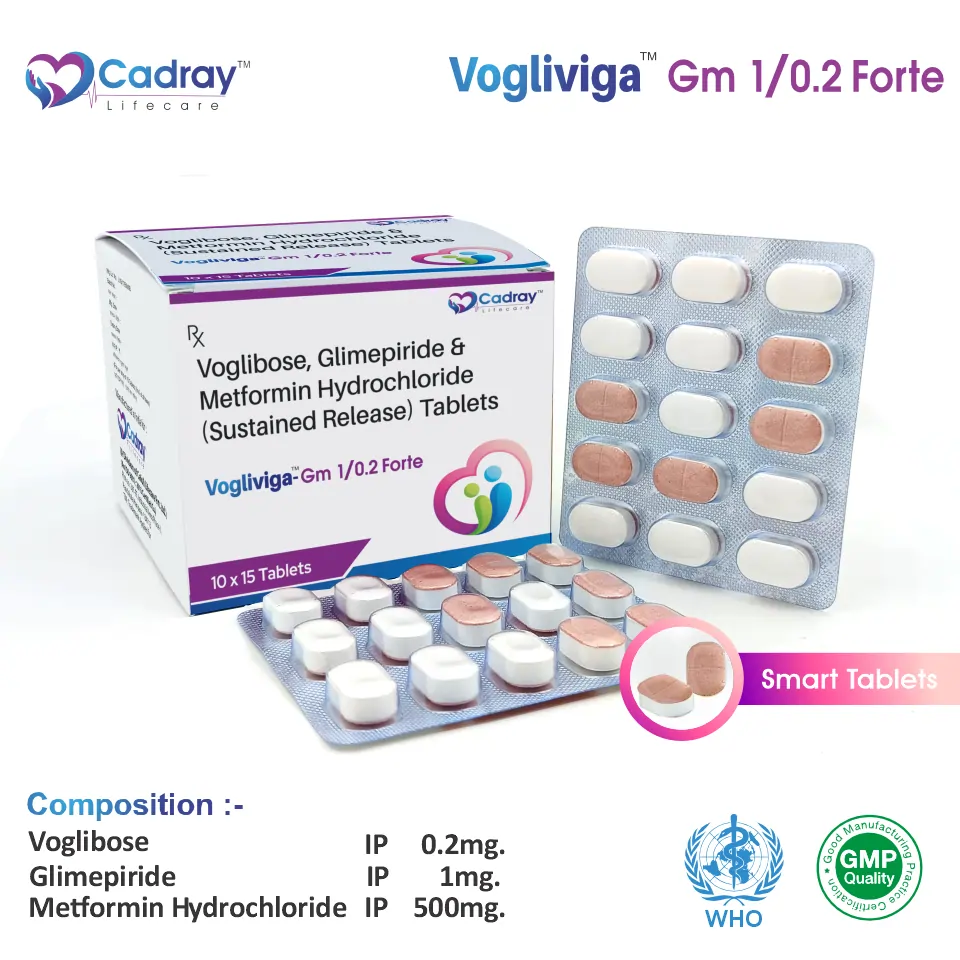 Glimepiride 1mg + Voglibose 0.2mg + Metformin 500mg Tablet | Antidiabetic Segment | Best Price for PCD Pharma Franchise